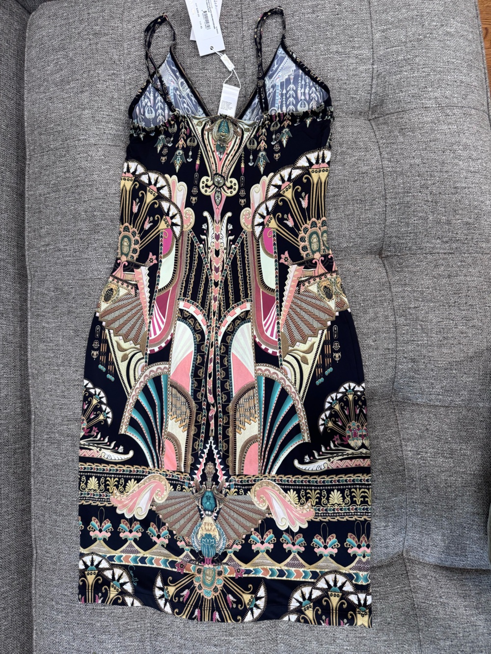 Camilla They Called Her Nefertari V Neck Black Multicolor Mini Dress size XS - Picture 9 of 9